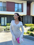 Charlize Bej Triko Elbise