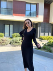 Charlize Siyah Triko Elbise