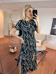 Çift Yırtmaçlı Zebra Viskon Elbise 1005229