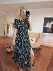 Çift Yırtmaçlı Zebra Viskon Elbise 1005229