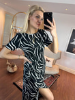 Çift Yırtmaçlı Zebra Viskon Elbise 1005229