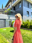 Çıtır Desen Gömlek Elbise Kırmızı 0806266