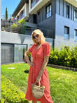 Çıtır Desen Gömlek Elbise Kırmızı 0806266