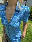 Çıtır Desen Gömlek Elbise Mavi 0806266