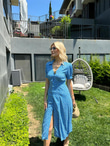 Çıtır Desen Gömlek Elbise Mavi 0806266