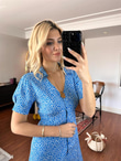 Çıtır Desen Gömlek Elbise Mavi 0806266