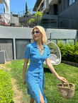 Çıtır Desen Gömlek Elbise Mavi 0806266