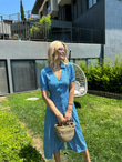 Çıtır Desen Gömlek Elbise Mavi 0806266