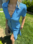 Çıtır Desen Gömlek Elbise Mavi 0806266