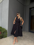 Denizci Yaka Düğmeli Elbise Siyahyelb3020crm