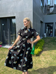Desenli Siyah Poplin Elbise