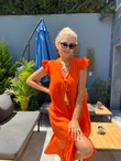 Dolly Turuncu Keten Elbise
