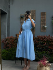 Doroti Poplin Kumaş Kuşaklı Gömlek Elbise Mavi07062106