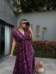 Düşük Kol Pembe Zebra Desen Viskon Elbise070621152
