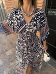 Edra Şal Desen Siyah Viskon Elbise 07062194