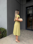 Eteği Çıtçıtlı Keten Elbise Yağ Yeşiliyelb3004ent