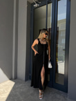 Fermuar Detay Maxi Boy Elbise Siyahyelb2058bkt