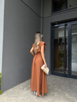 Fermuarlı Vatkalı Maxi Elbise Kiremityelb3013ny