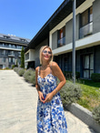 Florina İp Askılı Çiçekli Mavi Midi Elbise 0707292