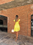 Göğüs Gipeli Sarı Mini Viskon Elbise 070621145