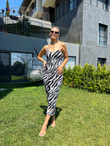 İp Askı Astarlı Zebra Desenli Elbise