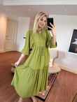 İthal Model Boncuk Detay Ham Keten Elbise Yeşil 1005225