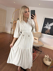 İthal Model Boncuk Detay Ham Keten Elbise 1005225
