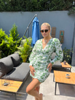 Ivory Yeşil Çiçekli Drape Elbise