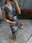 Kabartma Batik Desenli Kalem Elbise Griyelbs3018grs