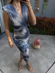 Kabartma Batik Desenli Kalem Elbise Maviyelbs3018grs