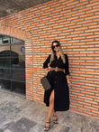 Kaina Kemerli Siyah Elbise 070621195