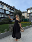 Kare Yaka Kloş Madam Crep Elbise Siyahyelb3008ny