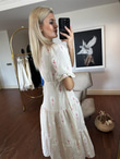 Katya Flok Çiçekli Kruvaze Keten Elbise Pembe  0305166