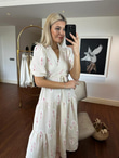 Katya Flok Çiçekli Kruvaze Keten Elbise Pembe  0305166