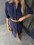 Kemerli Modal Kumaş Lacivert Gömlek Elbiseyelb3015flw