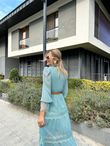 Kolları Dantelli Kemerli Mint Yeşili Elbise 1506275