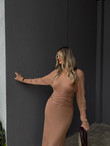 Korse Bağlamalı Camel Triko Elbise kelb2113grs