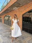 Krinkıl Kumaş Kemerli Beyaz Midi Elbise 07062154