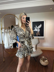 Leona tasarım leopar desen saten elbise 2204148