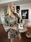 Leona tasarım leopar desen saten elbise 2204148