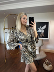 Leona tasarım leopar desen saten elbise 2204148