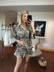Leona tasarım leopar desen saten elbise 2204148