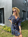 Leopar Desen Sax Kruvaze Elbise