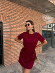 Liana Cepli Gold Düğme Detay Bordo Elbise 070621224