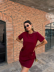 Liana Cepli Gold Düğme Detay Bordo Elbise 070621224