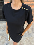 Liana Cepli Gold Düğme Detay Siyah Elbise 070621224