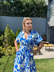 Luka Yapraklı Mavi Beyaz Gömlek Elbise