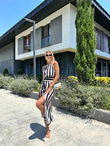 Marin Lacivert Çizgili Yırtmaçlı Elbise 0707275