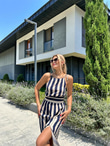 Marin Lacivert Çizgili Yırtmaçlı Elbise 0707275