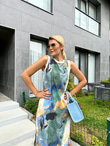 Marka Model Mavi Batik Desen Sıfır Kol Elbise 1707344